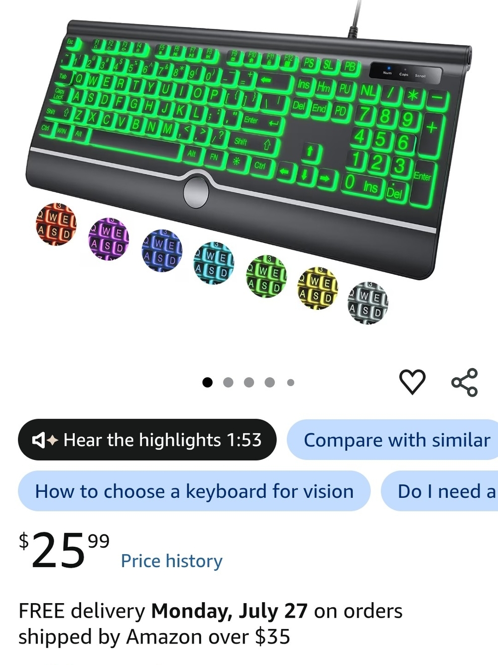 Gaming Backlit USB Keyboard - Green LED - Picture 2 of 9